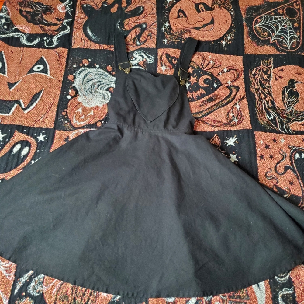 Black Skirtall Overalls With Heart Pocket Bonne Chance Collections Size S